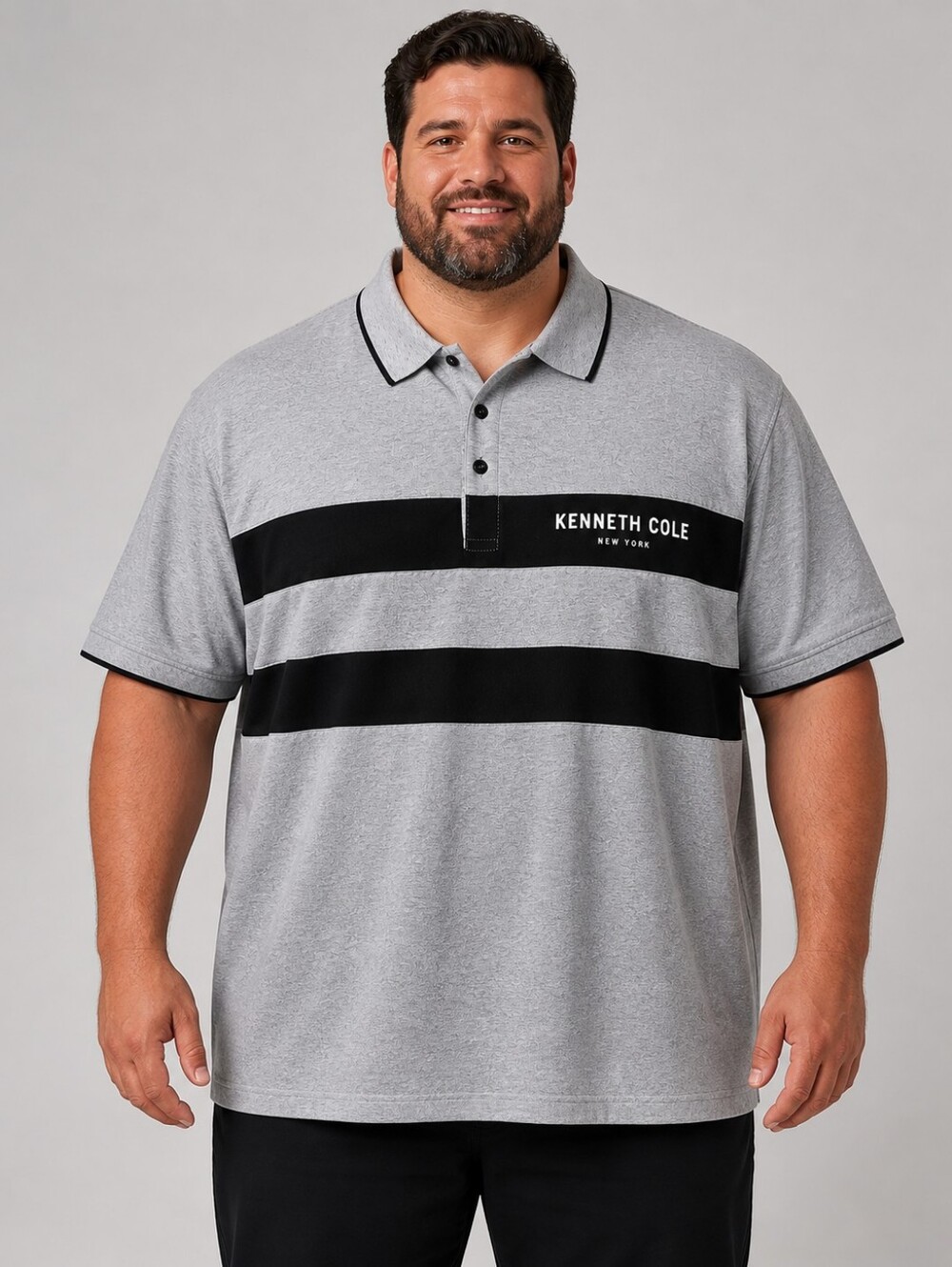 Kenneth Cole Polo 3X Gray Black Stripe Casual Dadcore Shirt